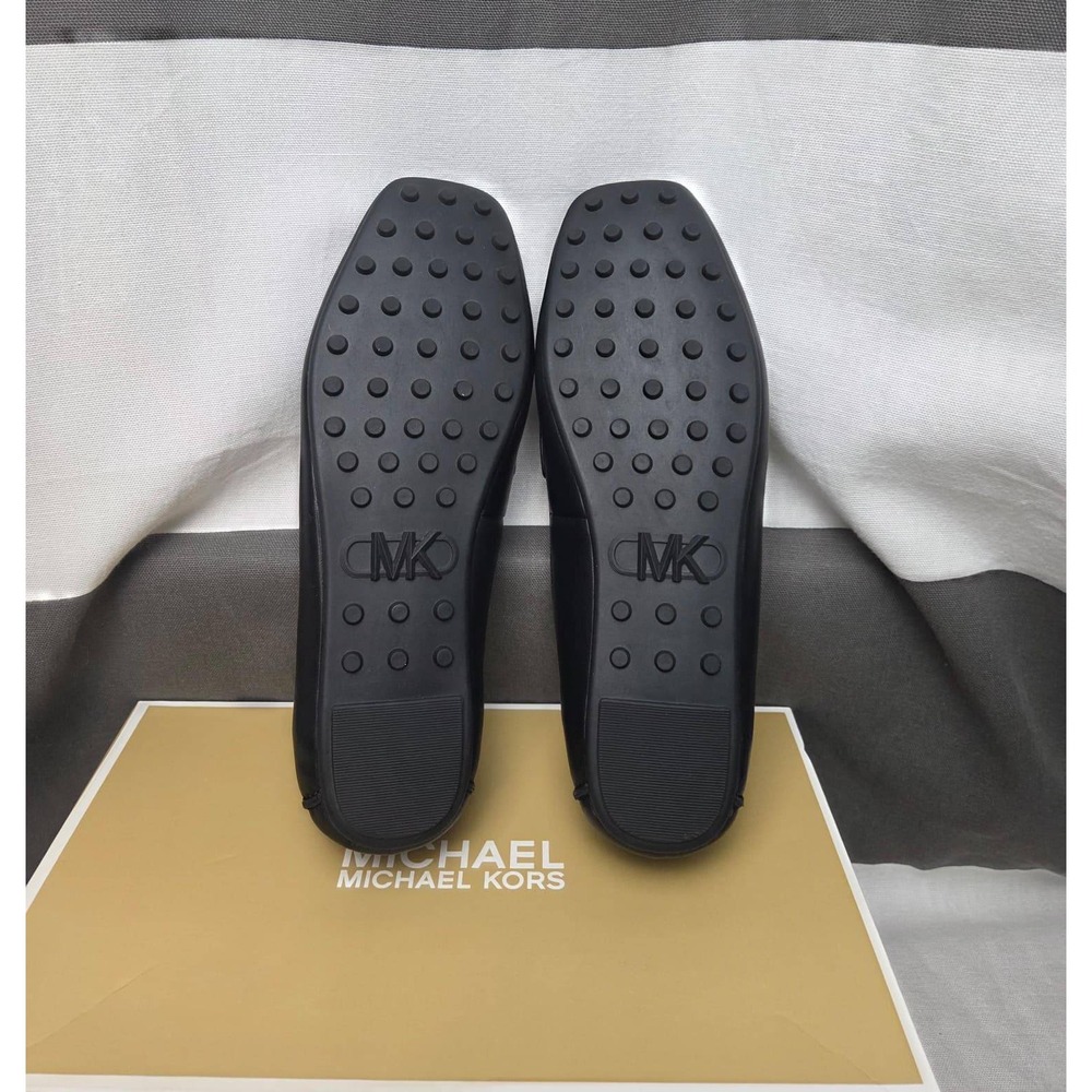 Michael Kors Mandy Loafer Moc Black Leather Square Toe Logo Buckle Shoe - Picture 6 of 10